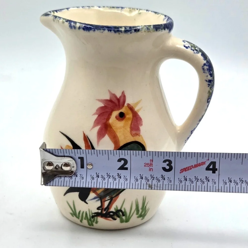 Emerson Creek Pottery Rooster Creamer and Sugar with Lid Hand Painted VINTAGE